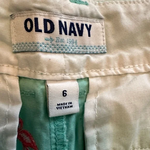 Old Navy Mint Green Shorts with Pink Flamingo Embroidery - Picture 4 of 6